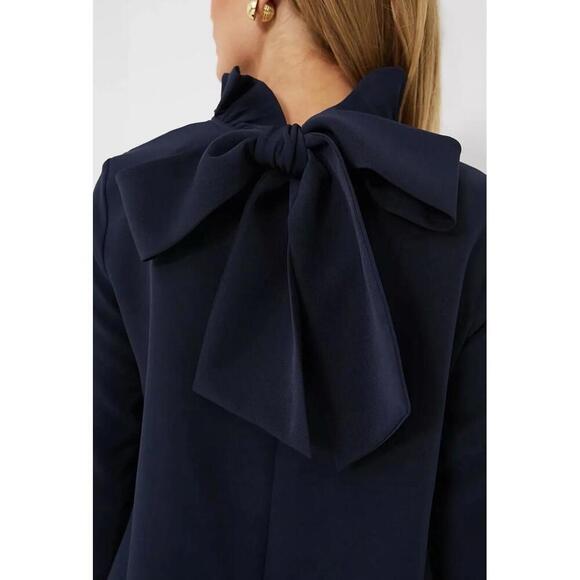 Tuckernuck Women’s Navy Faye Top Crepe Bow Ruffle Collar NWT Extra Small XS - Picture 2 of 4
